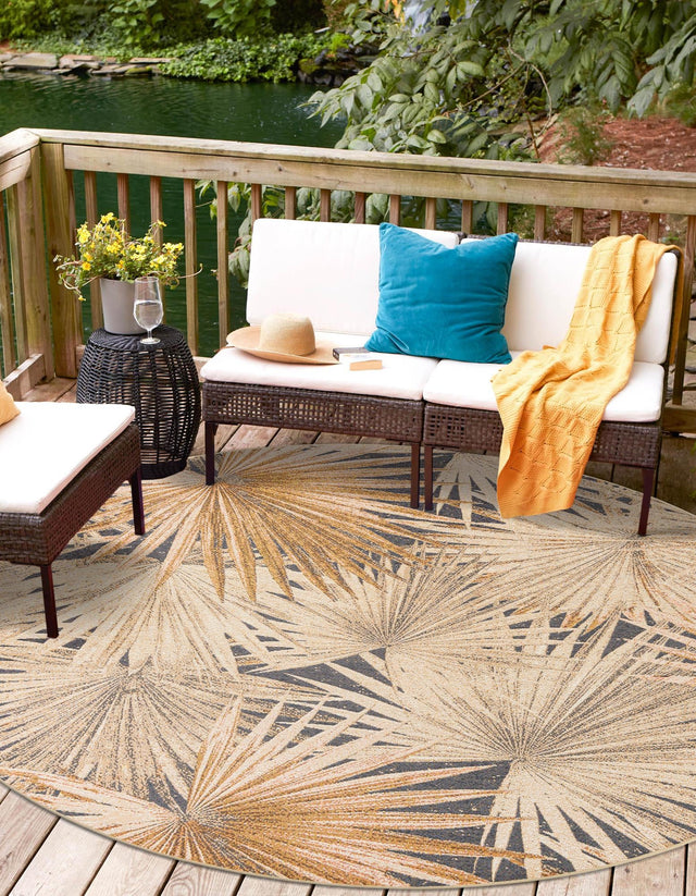 Multicolor 5' 1 x 5' 1 Outdoor Botanical Round Area Rug Weather Resistant for Patio, Deck, Terrace, Balcony, Porch Polypropylene Garden Floral Tropical Carpet for Sale at Rug Engine