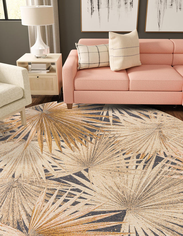 Multicolor 5' 1 x 5' 1 Outdoor Botanical Round Area Rug Weather Resistant for Patio, Deck, Terrace, Balcony, Porch Polypropylene Garden Floral Tropical Carpet for Sale at Rug Engine