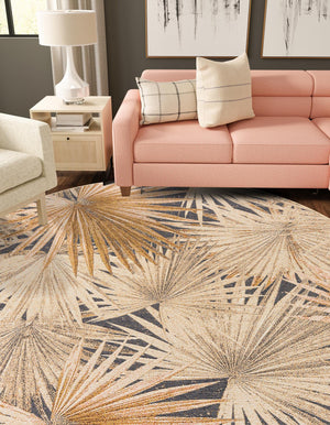 Multicolor 10' x 10' Outdoor Botanical Round Area Rug Weather Resistant for Patio, Deck, Terrace, Balcony, Porch Polypropylene Garden Floral Tropical Carpet for Sale at Rug Engine