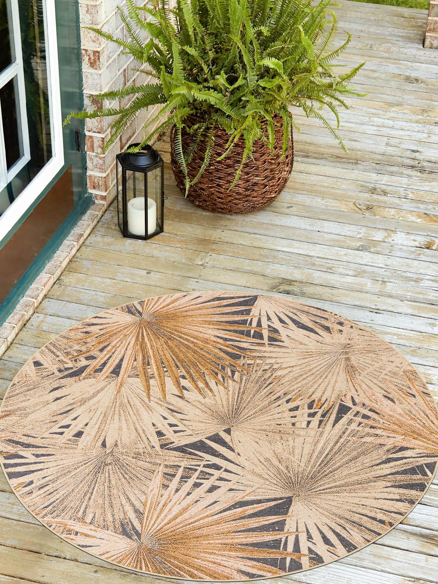 Multicolor 4' 1 x 4' 1 Outdoor Botanical Round Area Rug Weather Resistant for Patio, Deck, Terrace, Balcony, Porch Polypropylene Garden Floral Tropical Carpet for Sale at Rug Engine