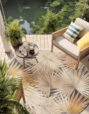 Multicolor 4' 1 x 4' 1 Outdoor Botanical Round Area Rug Weather Resistant for Patio, Deck, Terrace, Balcony, Porch Polypropylene Garden Floral Tropical Carpet for Sale at Rug Engine