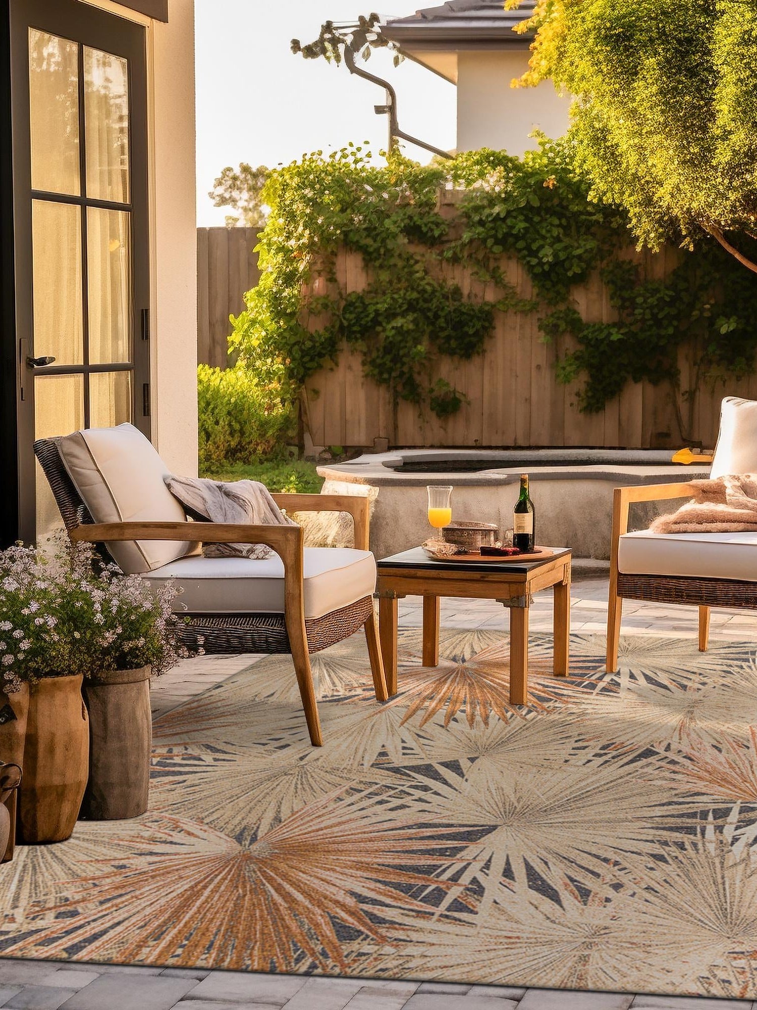 Multicolor 10' x 10' Outdoor Botanical Square Area Rug Weather Resistant for Patio, Deck, Terrace, Balcony, Porch Polypropylene Garden Floral Tropical Carpet for Sale at Rug Engine