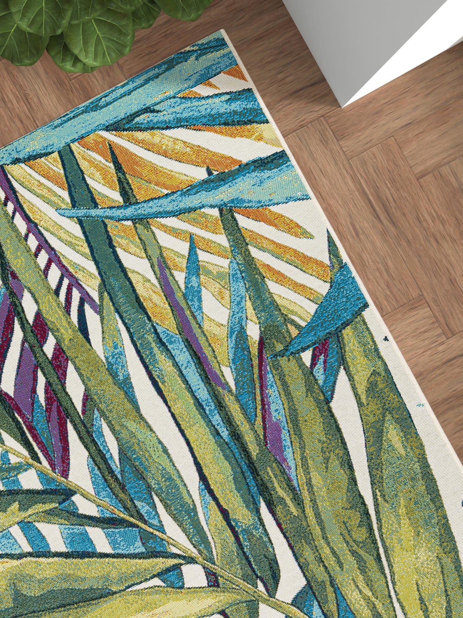 Multicolor 5' 1 x 8' Outdoor Botanical Rectangle Area Rug Weather Resistant for Patio, Deck, Terrace, Balcony, Porch Polypropylene Garden Floral Tropical Carpet for Sale at Rug Engine
