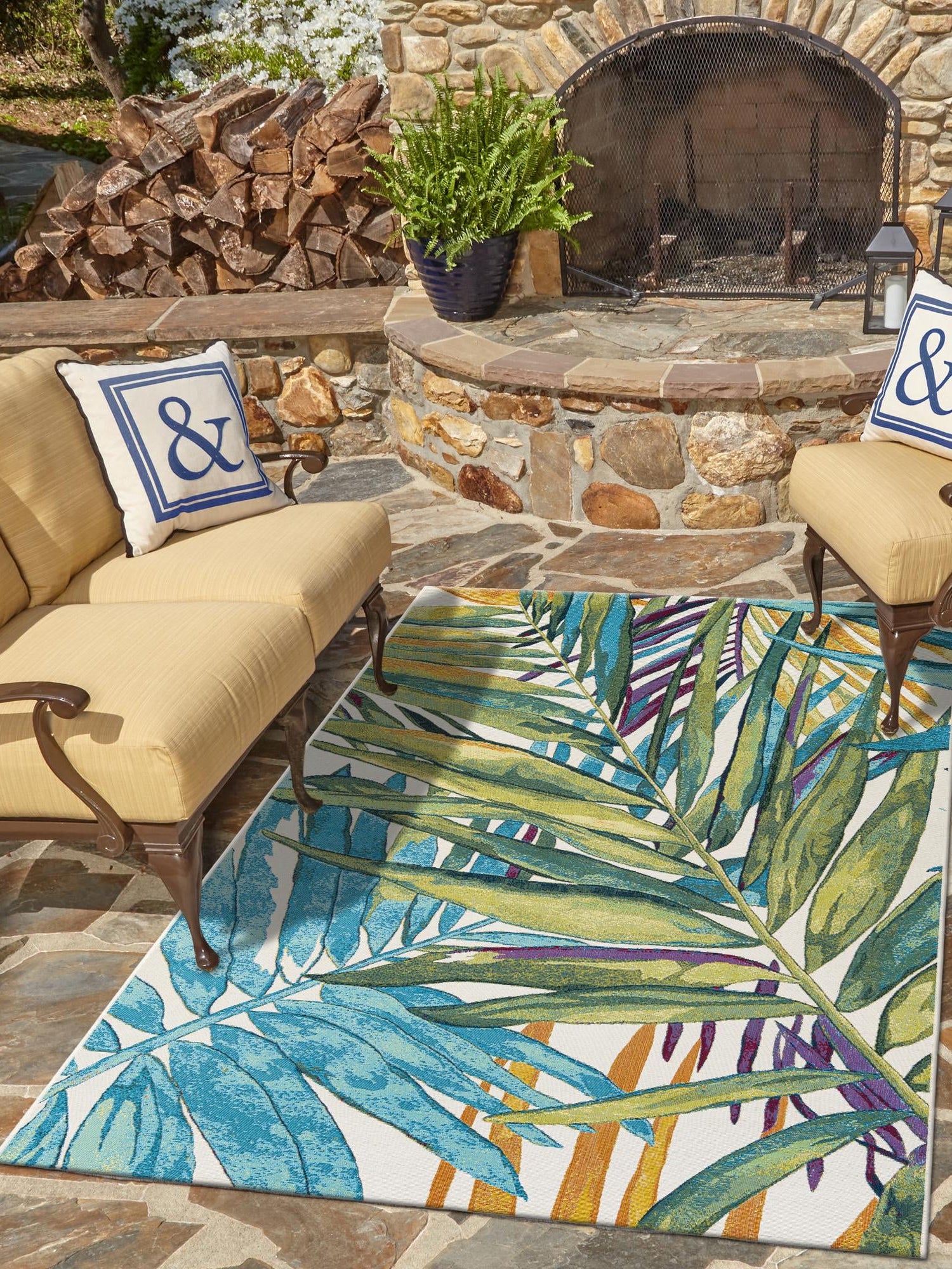 Multicolor 5' 1 x 8' Outdoor Botanical Rectangle Area Rug Weather Resistant for Patio, Deck, Terrace, Balcony, Porch Polypropylene Garden Floral Tropical Carpet for Sale at Rug Engine