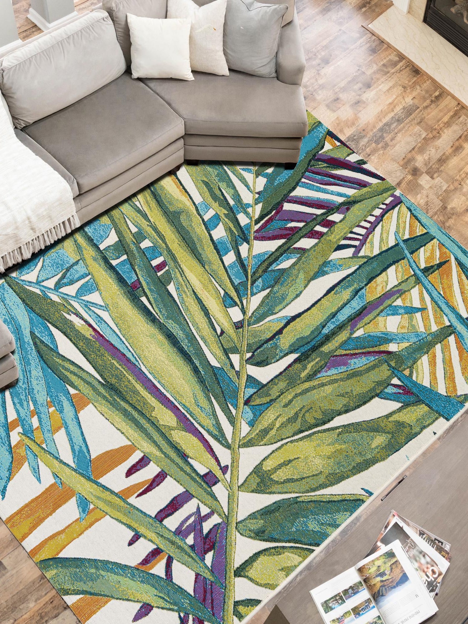 Multicolor 5' 1 x 7' 1 Outdoor Botanical Rectangle Area Rug Weather Resistant for Patio, Deck, Terrace, Balcony, Porch Polypropylene Garden Floral Tropical Carpet for Sale at Rug Engine