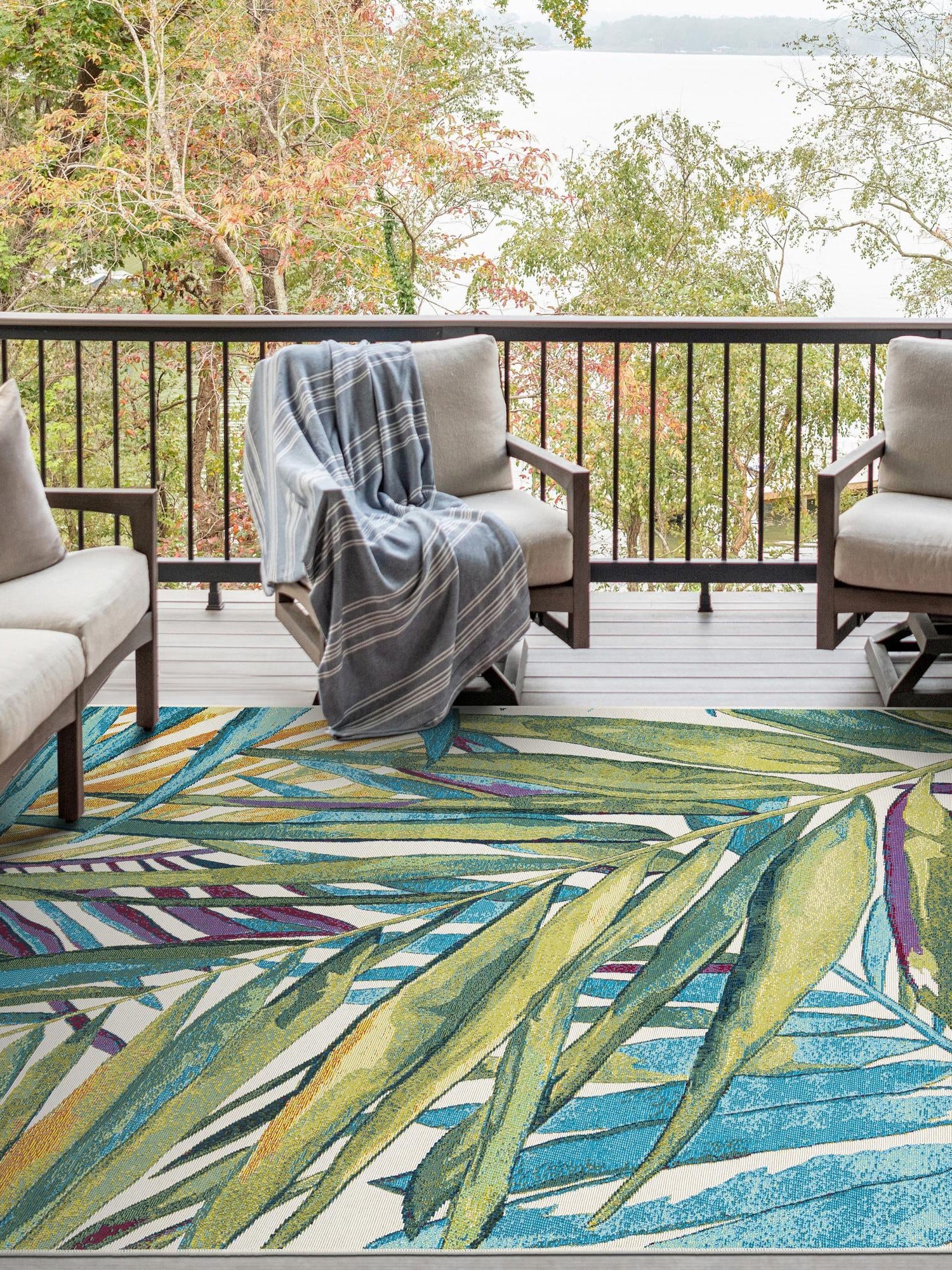 Multicolor 9' x 12' Outdoor Botanical Rectangle Area Rug Weather Resistant for Patio, Deck, Terrace, Balcony, Porch Polypropylene Garden Floral Tropical Carpet for Sale at Rug Engine