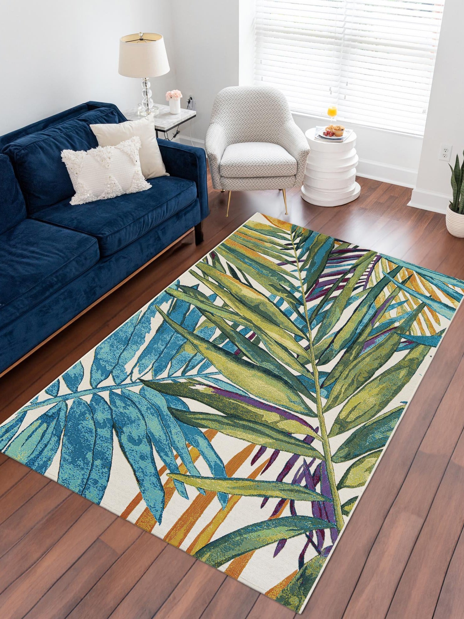 Multicolor 5' 1 x 7' 1 Outdoor Botanical Rectangle Area Rug Weather Resistant for Patio, Deck, Terrace, Balcony, Porch Polypropylene Garden Floral Tropical Carpet for Sale at Rug Engine