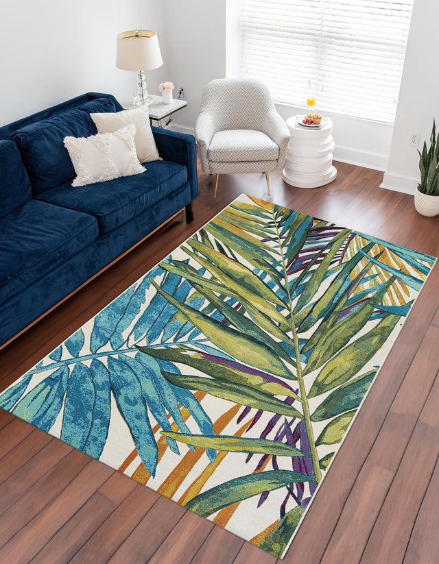 Multicolor 7' 10 x 10' Outdoor Botanical Rectangle Area Rug Weather Resistant for Patio, Deck, Terrace, Balcony, Porch Polypropylene Garden Floral Tropical Carpet for Sale at Rug Engine