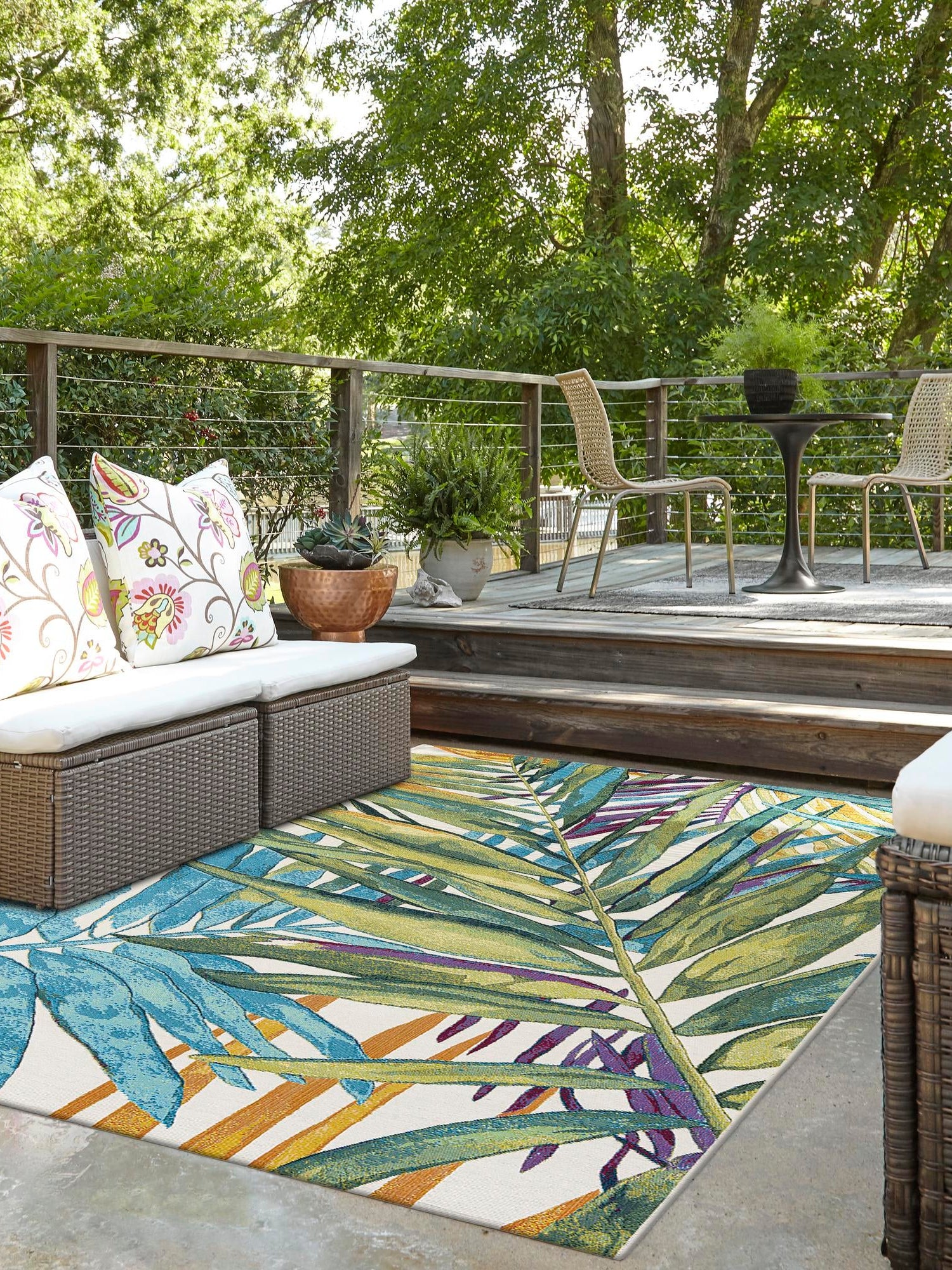 Multicolor 10' x 14' 2 Outdoor Botanical Rectangle Area Rug Weather Resistant for Patio, Deck, Terrace, Balcony, Porch