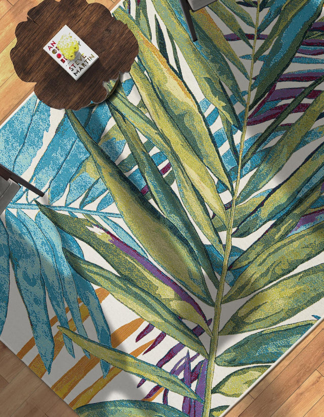 Multicolor 9' x 12' Outdoor Botanical Rectangle Area Rug Weather Resistant for Patio, Deck, Terrace, Balcony, Porch