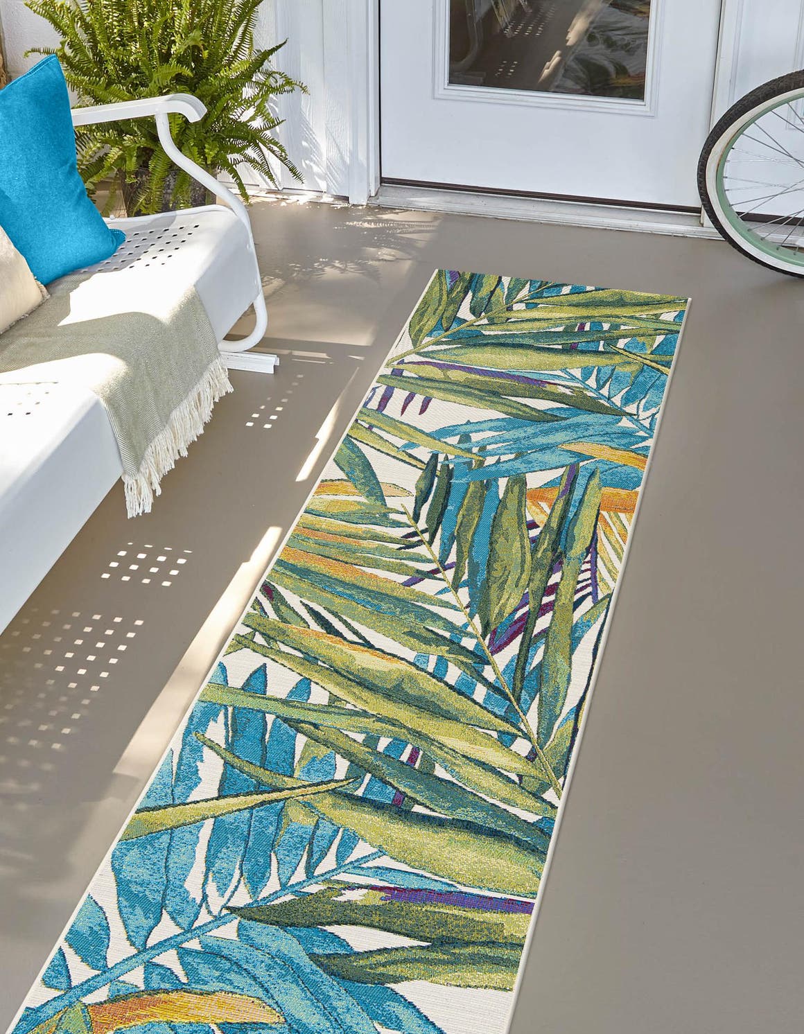 Multicolor 2' 7 x 12' Outdoor Botanical Runner Area Rug Weather Resistant for Patio, Deck, Terrace, Balcony, Porch Polypropylene Garden Floral Tropical Carpet for Sale at Rug Engine