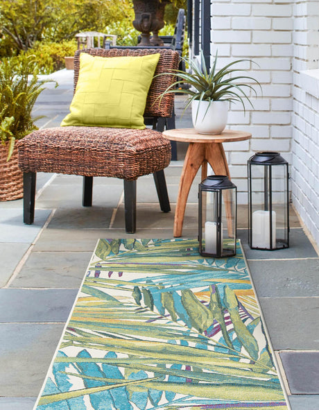 Multicolor 2' 7 x 12' Outdoor Botanical Runner Area Rug Weather Resistant for Patio, Deck, Terrace, Balcony, Porch Polypropylene Garden Floral Tropical Carpet for Sale at Rug Engine