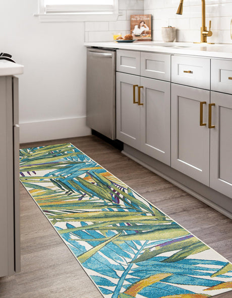 Multicolor 2' 7 x 12' Outdoor Botanical Runner Area Rug Weather Resistant for Patio, Deck, Terrace, Balcony, Porch Polypropylene Garden Floral Tropical Carpet for Sale at Rug Engine