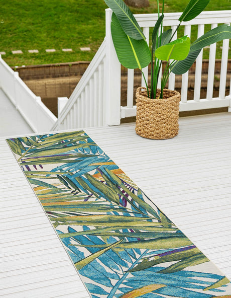 Multicolor 2' 7 x 12' Outdoor Botanical Runner Area Rug Weather Resistant for Patio, Deck, Terrace, Balcony, Porch Polypropylene Garden Floral Tropical Carpet for Sale at Rug Engine