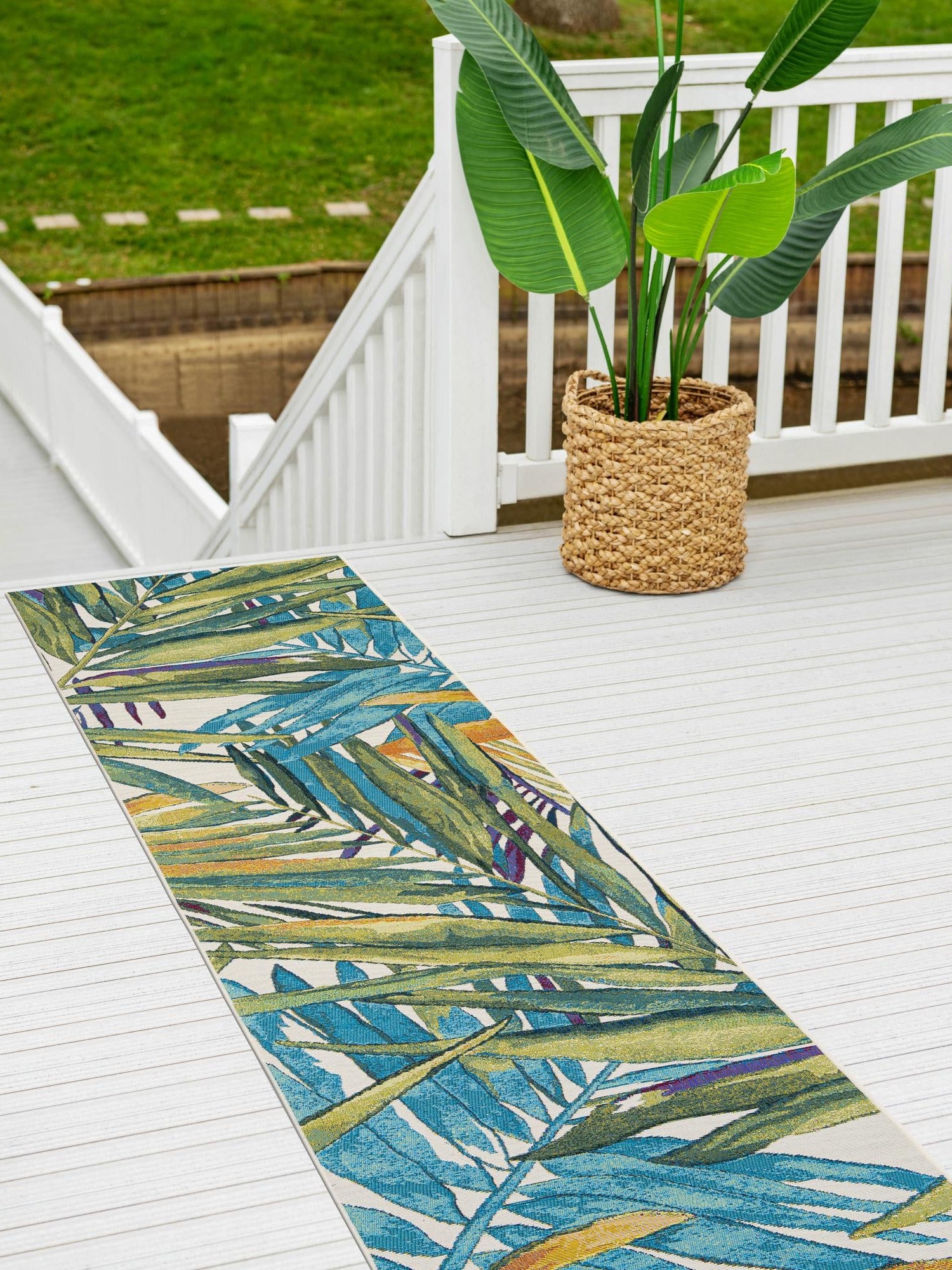 Multicolor 2' x 5' 1 Outdoor Botanical Runner Area Rug Weather Resistant for Patio, Deck, Terrace, Balcony, Porch Polypropylene Garden Floral Tropical Carpet for Sale at Rug Engine