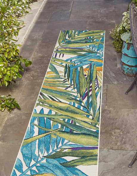 Multicolor 2' 7 x 12' Outdoor Botanical Runner Area Rug Weather Resistant for Patio, Deck, Terrace, Balcony, Porch Polypropylene Garden Floral Tropical Carpet for Sale at Rug Engine