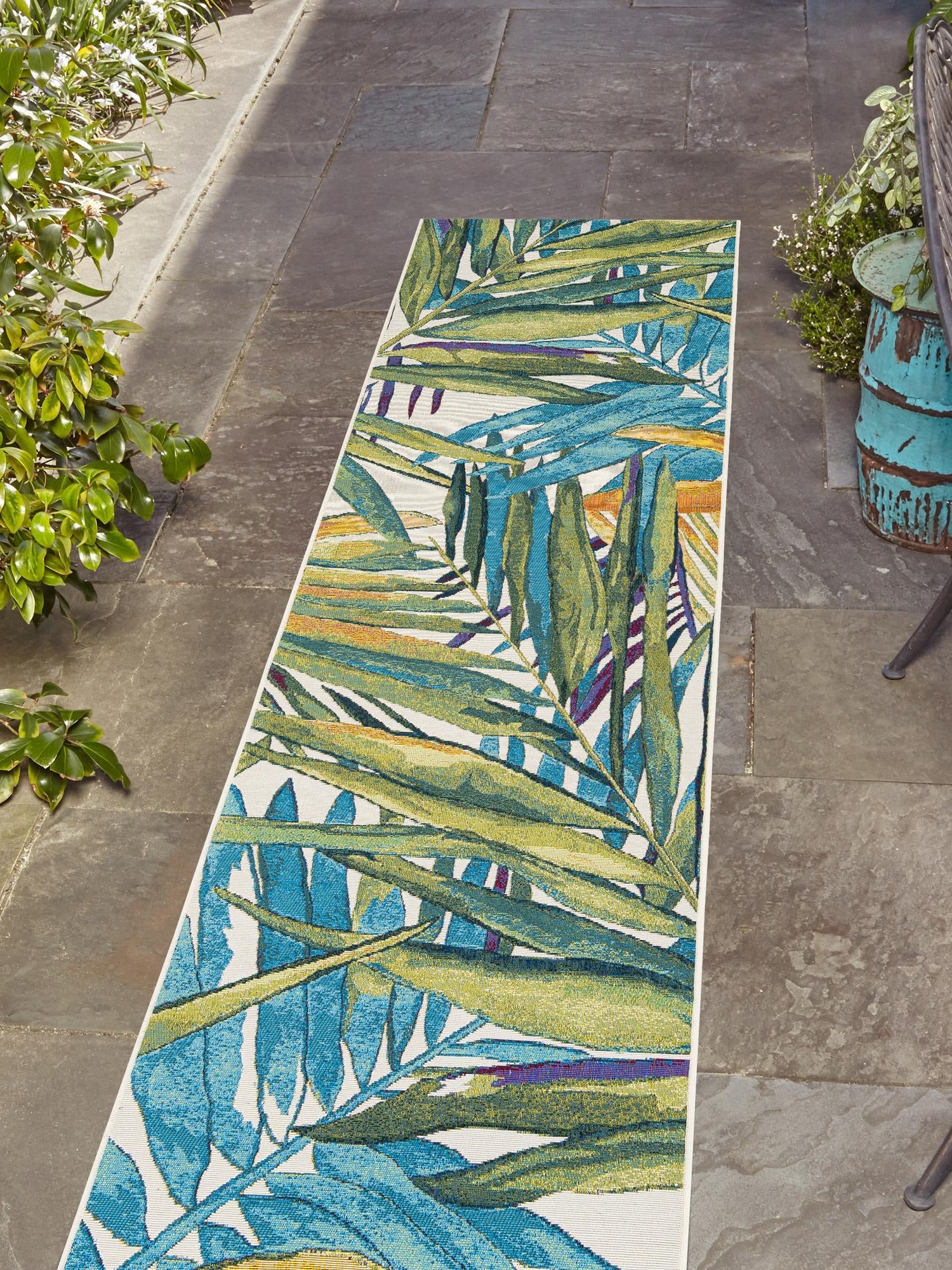 Multicolor 2' x 8' Outdoor Botanical Runner Area Rug Weather Resistant for Patio, Deck, Terrace, Balcony, Porch Polypropylene Garden Floral Tropical Carpet for Sale at Rug Engine