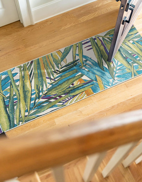 Multicolor 2' 7 x 12' Outdoor Botanical Runner Area Rug Weather Resistant for Patio, Deck, Terrace, Balcony, Porch Polypropylene Garden Floral Tropical Carpet for Sale at Rug Engine
