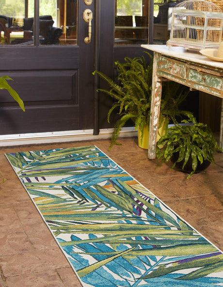 Multicolor 2' 7 x 12' Outdoor Botanical Runner Area Rug Weather Resistant for Patio, Deck, Terrace, Balcony, Porch Polypropylene Garden Floral Tropical Carpet for Sale at Rug Engine