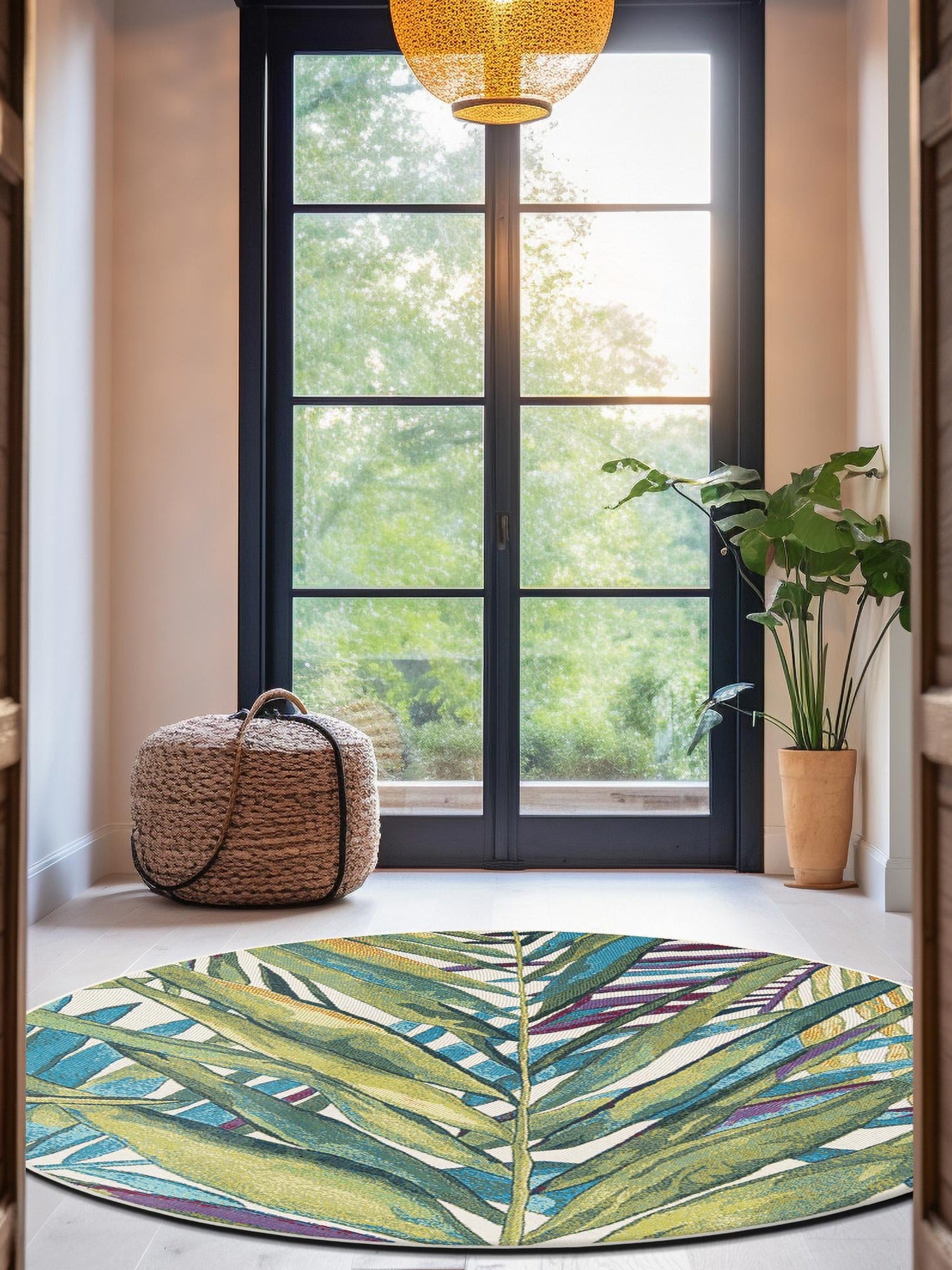 Multicolor 10' x 10' Outdoor Botanical Round Area Rug Weather Resistant for Patio, Deck, Terrace, Balcony, Porch Polypropylene Garden Floral Tropical Carpet for Sale at Rug Engine