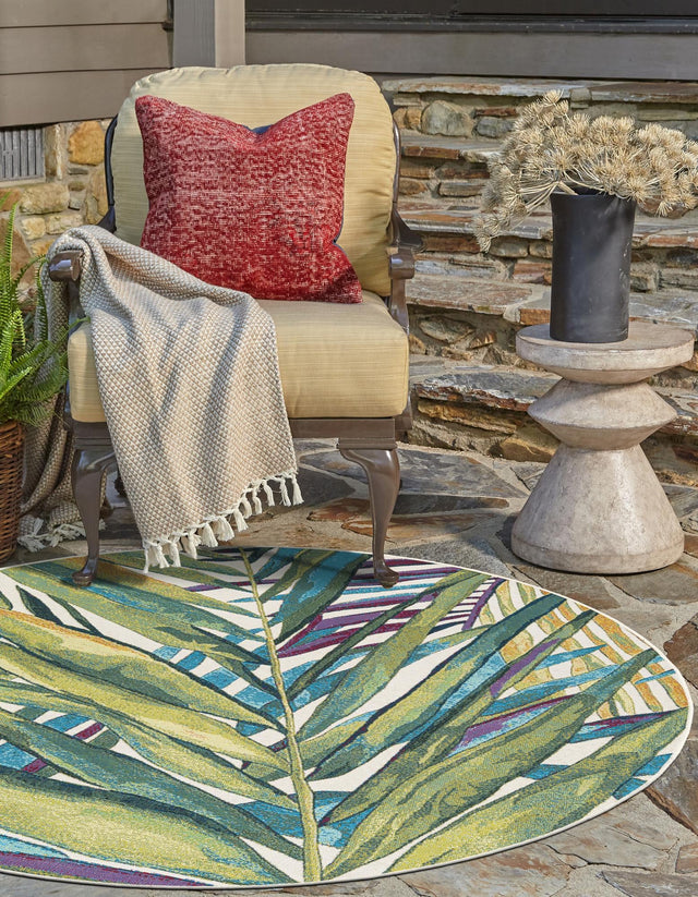Multicolor 10' x 10' Outdoor Botanical Round Area Rug Weather Resistant for Patio, Deck, Terrace, Balcony, Porch Polypropylene Garden Floral Tropical Carpet for Sale at Rug Engine