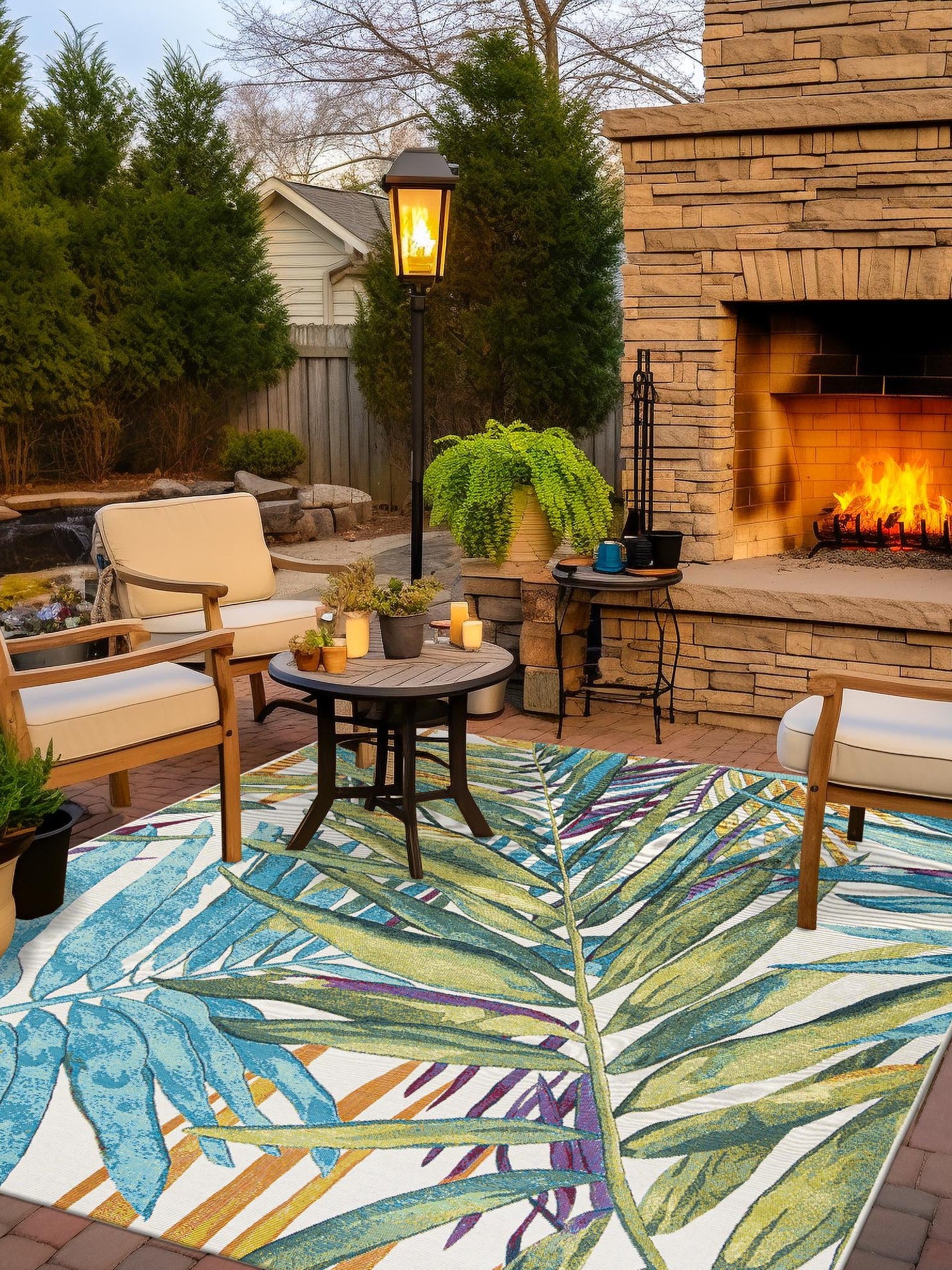 Multicolor 10' x 10' Outdoor Botanical Square Area Rug Weather Resistant for Patio, Deck, Terrace, Balcony, Porch Polypropylene Garden Floral Tropical Carpet for Sale at Rug Engine