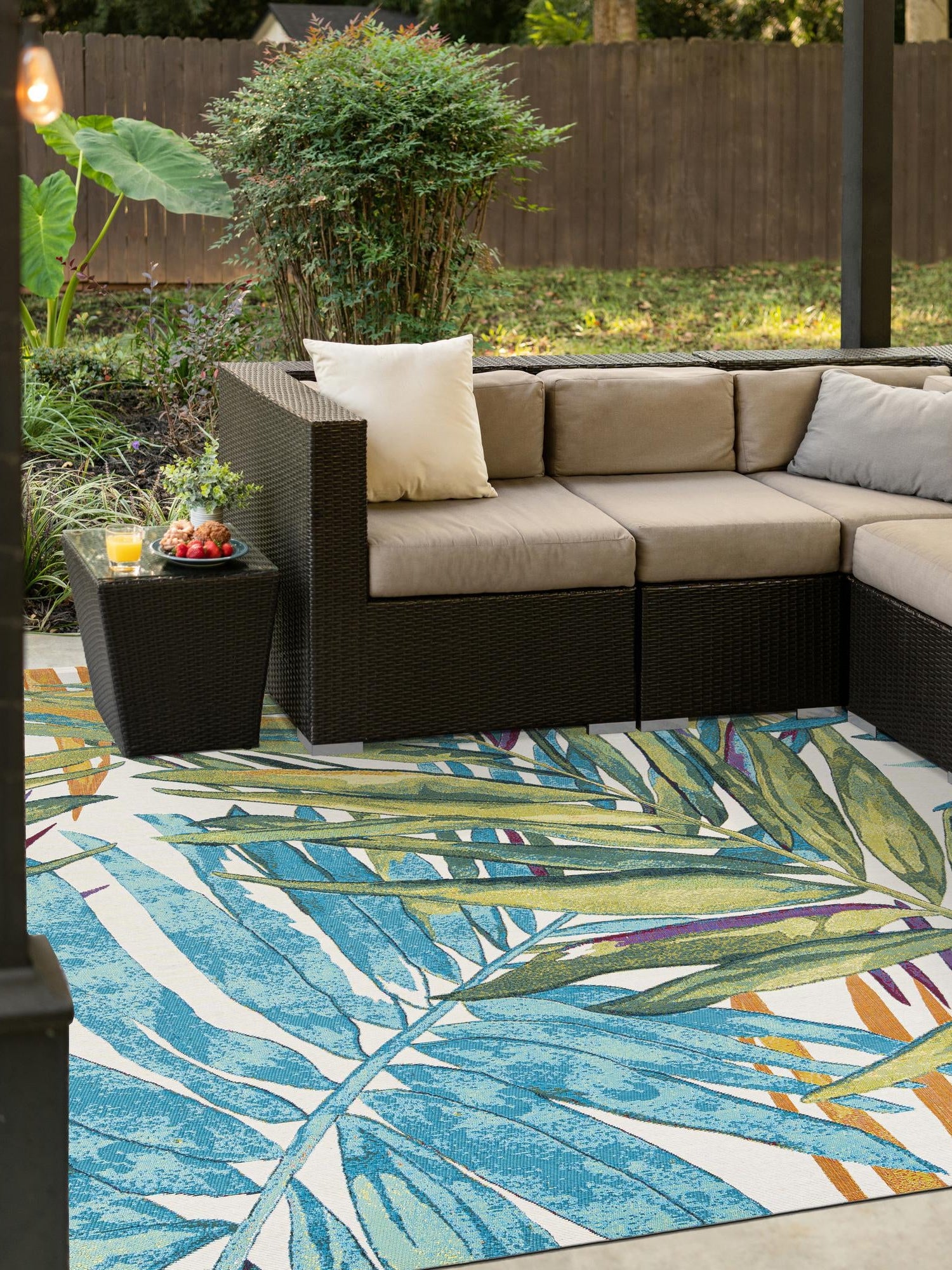 Multicolor 10' x 10' Outdoor Botanical Square Area Rug Weather Resistant for Patio, Deck, Terrace, Balcony, Porch Polypropylene Garden Floral Tropical Carpet for Sale at Rug Engine