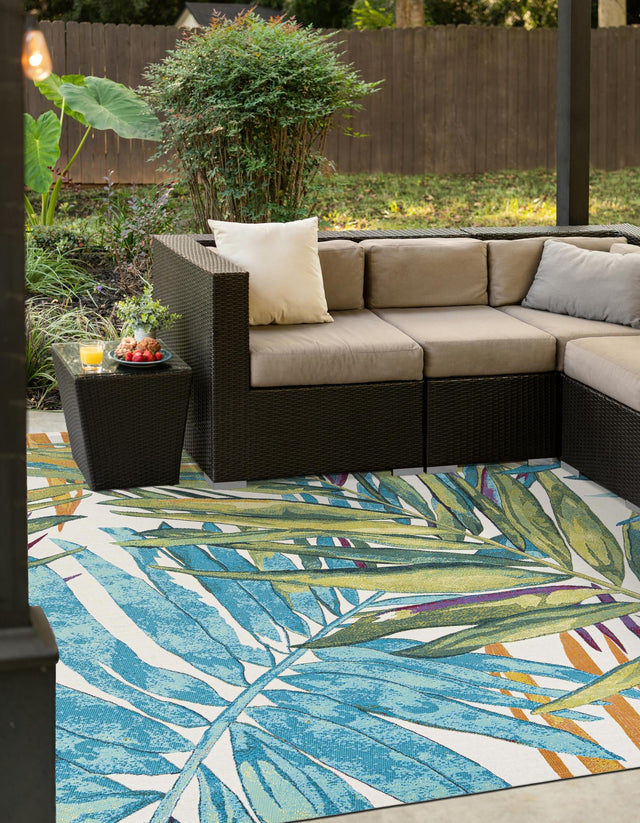 Multicolor 10' x 10' Outdoor Botanical Square Area Rug Weather Resistant for Patio, Deck, Terrace, Balcony, Porch Polypropylene Garden Floral Tropical Carpet for Sale at Rug Engine