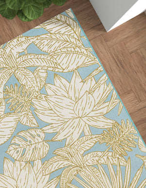 Soft Blue 10' x 14' 2 Outdoor Botanical Rectangle Area Rug Weather Resistant for Patio, Deck, Terrace, Balcony, Porch Polypropylene Garden Floral Tropical Carpet for Sale at Rug Engine