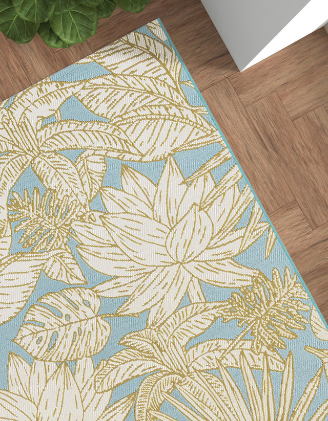 Soft Blue 2' x 3' 1 Outdoor Botanical Rectangle Area Rug Weather Resistant for Patio, Deck, Terrace, Balcony, Porch Polypropylene Garden Floral Tropical Carpet for Sale at Rug Engine