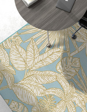 Soft Blue 2' x 3' 1 Outdoor Botanical Rectangle Area Rug Weather Resistant for Patio, Deck, Terrace, Balcony, Porch Polypropylene Garden Floral Tropical Carpet for Sale at Rug Engine