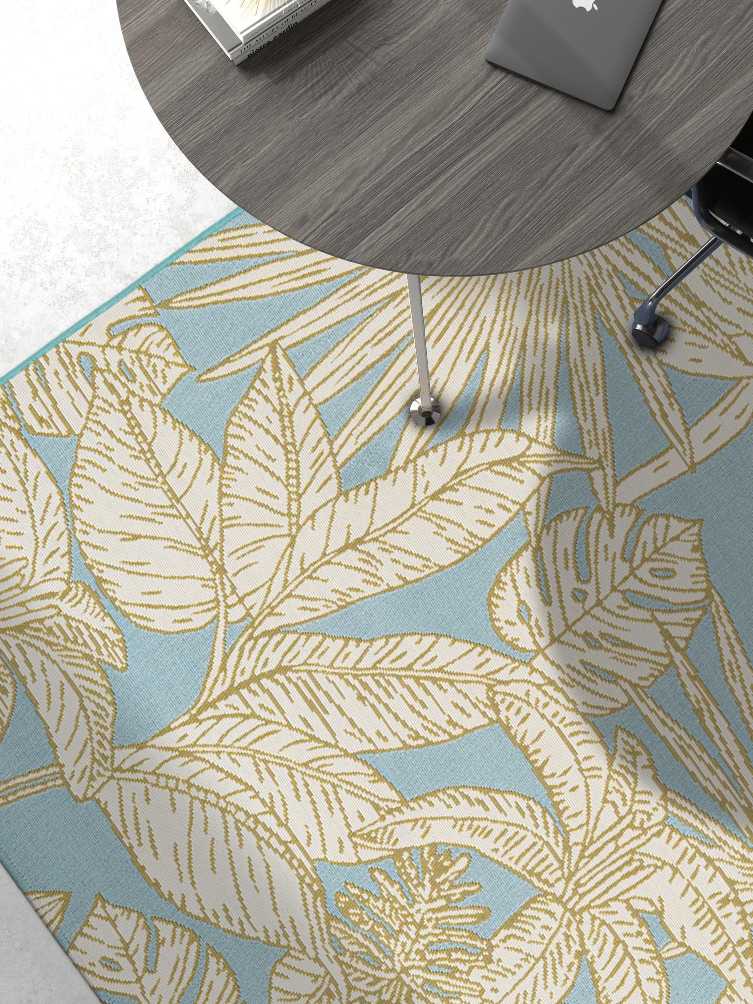 Soft Blue 6' 1 x 9' Outdoor Botanical Rectangle Area Rug Weather Resistant for Patio, Deck, Terrace, Balcony, Porch Polypropylene Garden Floral Tropical Carpet for Sale at Rug Engine