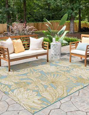 Soft Blue 2' x 3' 1 Outdoor Botanical Rectangle Area Rug Weather Resistant for Patio, Deck, Terrace, Balcony, Porch Polypropylene Garden Floral Tropical Carpet for Sale at Rug Engine