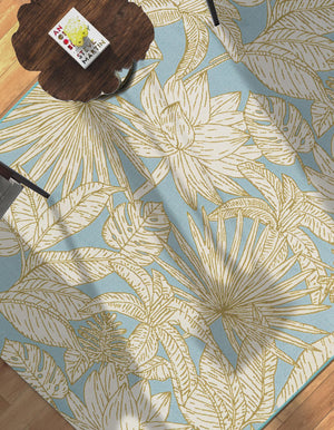 Soft Blue 6' 1 x 9' Outdoor Botanical Rectangle Area Rug Weather Resistant for Patio, Deck, Terrace, Balcony, Porch Polypropylene Garden Floral Tropical Carpet for Sale at Rug Engine