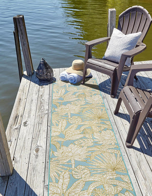 Soft Blue 2' 7 x 12' Outdoor Botanical Runner Area Rug Weather Resistant for Patio, Deck, Terrace, Balcony, Porch Polypropylene Garden Floral Tropical Carpet for Sale at Rug Engine