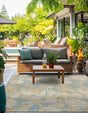 Soft Blue 10' x 10' Outdoor Botanical Square Area Rug Weather Resistant for Patio, Deck, Terrace, Balcony, Porch Polypropylene Garden Floral Tropical Carpet for Sale at Rug Engine