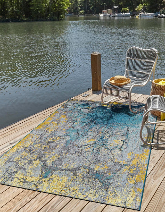 Gradient Blue 9' x 12' Outdoor Modern Rectangle Area Rug Weather Resistant for Patio, Deck, Terrace, Balcony, Porch 100% Polypropylene Modern Outside Carpet for Sale at Rug Engine