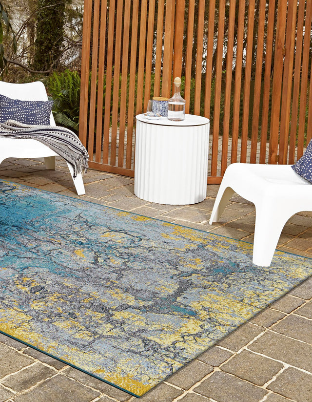Gradient Blue 6' 1 x 9' Outdoor Modern Rectangle Area Rug Weather Resistant for Patio, Deck, Terrace, Balcony, Porch 100% Polypropylene Modern Outside Carpet for Sale at Rug Engine