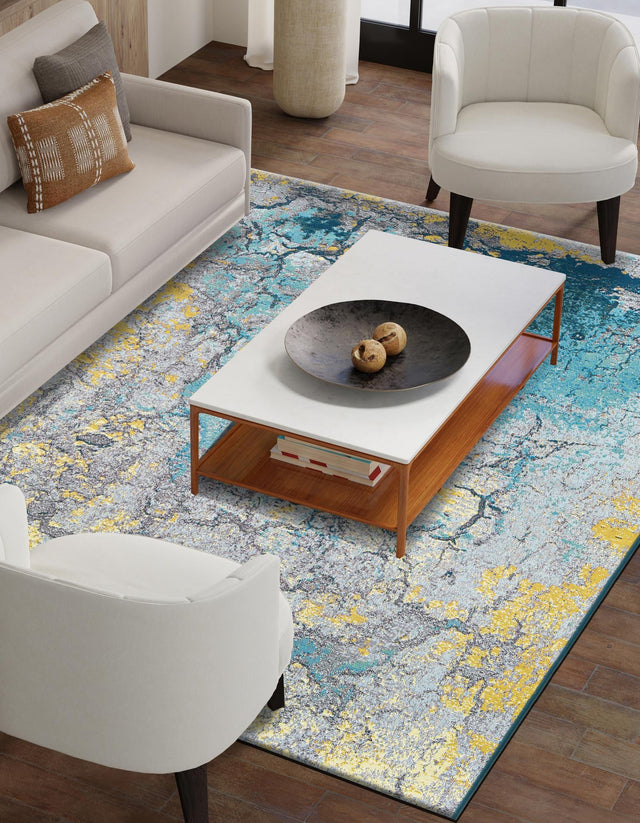 Gradient Blue 2' x 3' 1 Outdoor Modern Rectangle Area Rug Weather Resistant for Patio, Deck, Terrace, Balcony, Porch 100% Polypropylene Modern Outside Carpet for Sale at Rug Engine