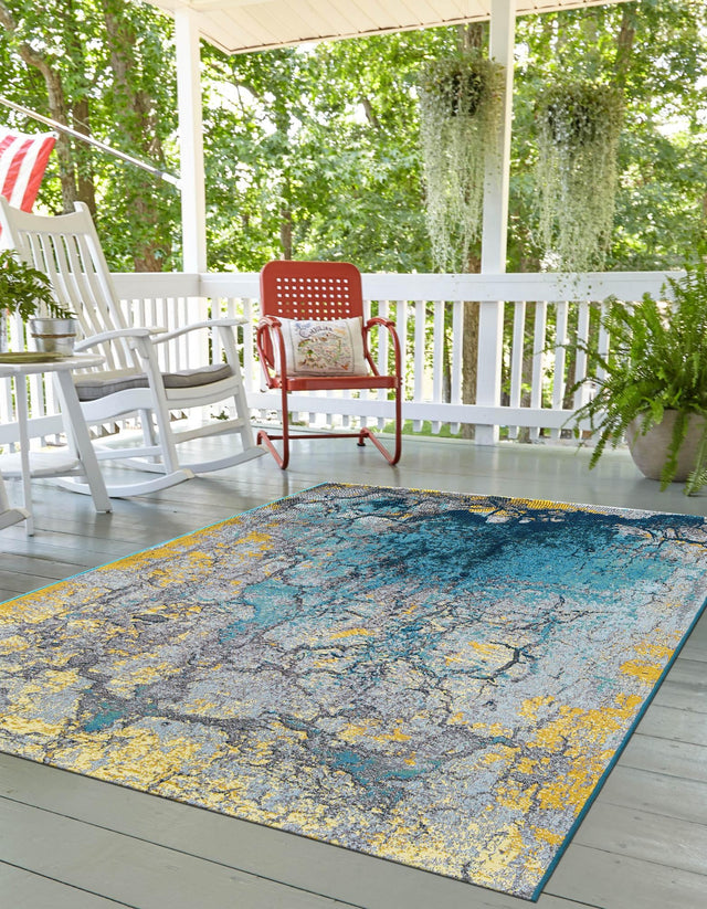 Gradient Blue 4' 1 x 6' 1 Outdoor Modern Rectangle Area Rug Weather Resistant for Patio, Deck, Terrace, Balcony, Porch 100% Polypropylene Modern Outside Carpet for Sale at Rug Engine