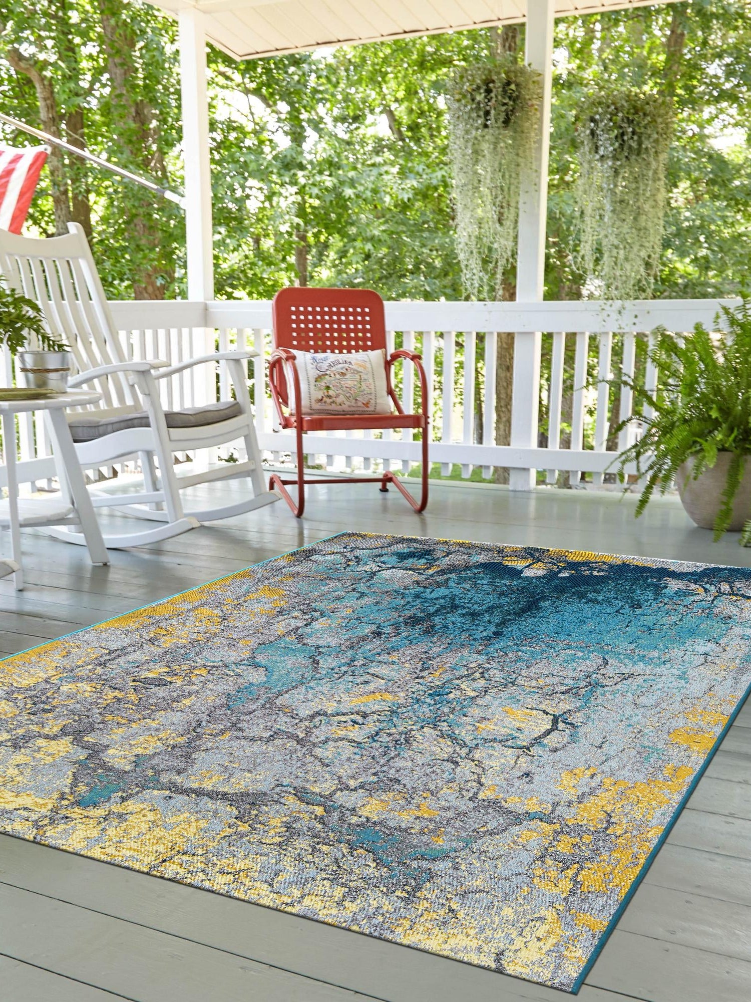 Gradient Blue 6' 1 x 9' Outdoor Modern Rectangle Area Rug Weather Resistant for Patio, Deck, Terrace, Balcony, Porch 100% Polypropylene Modern Outside Carpet for Sale at Rug Engine