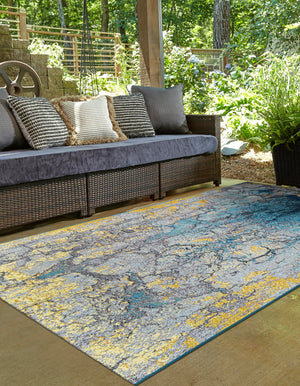 Gradient Blue 2' x 3' 1 Outdoor Modern Rectangle Area Rug Weather Resistant for Patio, Deck, Terrace, Balcony, Porch 100% Polypropylene Modern Outside Carpet for Sale at Rug Engine