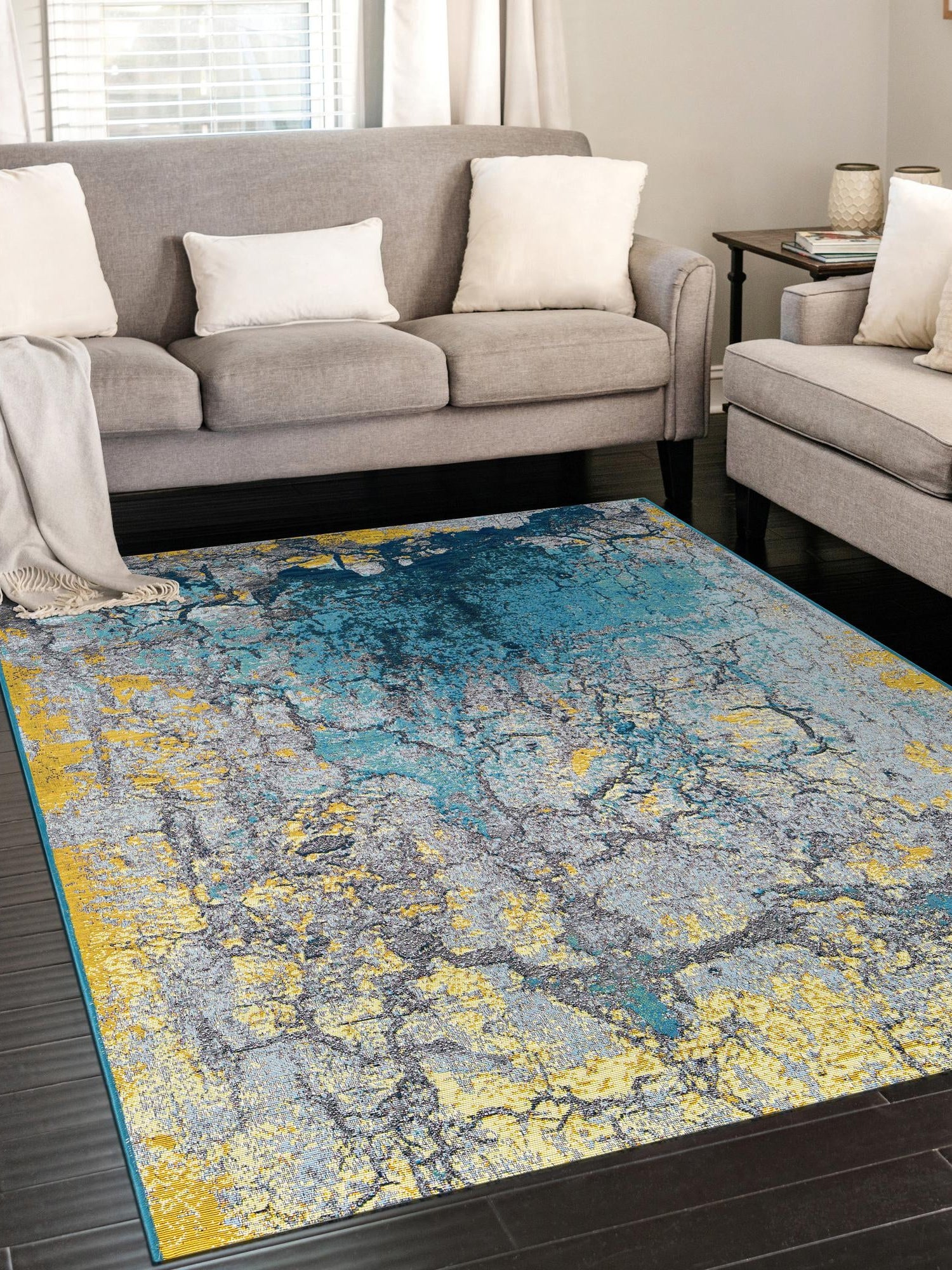 Gradient Blue 7' 10 x 10' Outdoor Modern Rectangle Area Rug Weather Resistant for Patio, Deck, Terrace, Balcony, Porch 100% Polypropylene Modern Outside Carpet for Sale at Rug Engine
