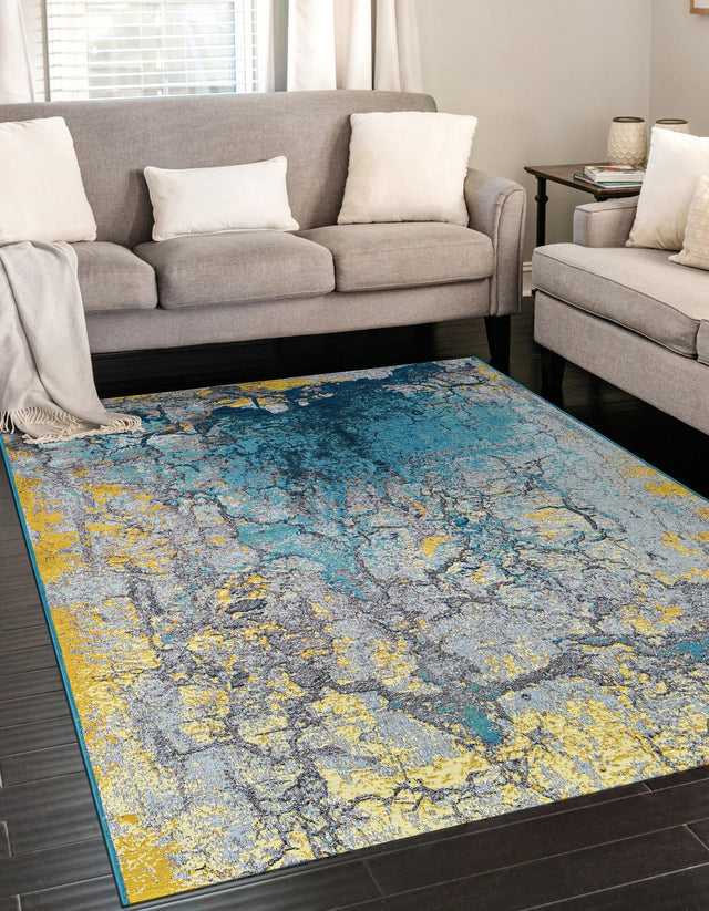 Gradient Blue 9' x 12' Outdoor Modern Rectangle Area Rug Weather Resistant for Patio, Deck, Terrace, Balcony, Porch 100% Polypropylene Modern Outside Carpet for Sale at Rug Engine
