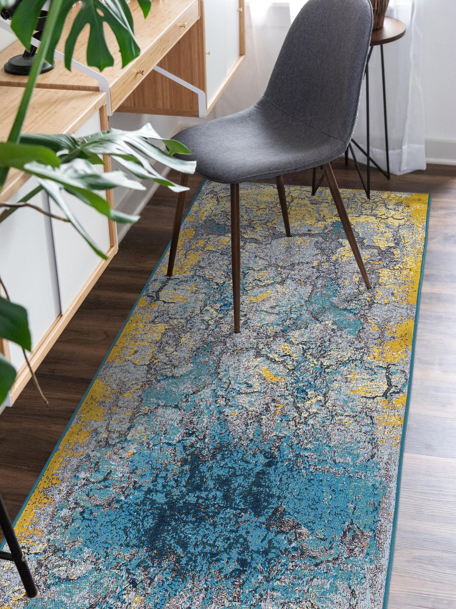 Gradient Blue 2' x 5' 1 Outdoor Modern Runner Area Rug Weather Resistant for Patio, Deck, Terrace, Balcony, Porch 100% Polypropylene Modern Outside Carpet for Sale at Rug Engine