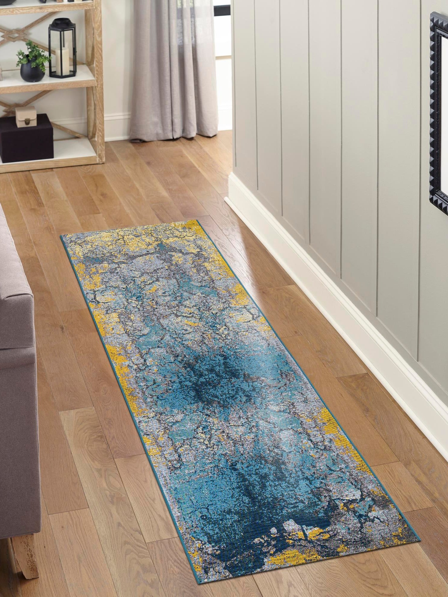 Gradient Blue 2' x 6' 1 Outdoor Modern Runner Area Rug Weather Resistant for Patio, Deck, Terrace, Balcony, Porch 100% Polypropylene Modern Outside Carpet for Sale at Rug Engine