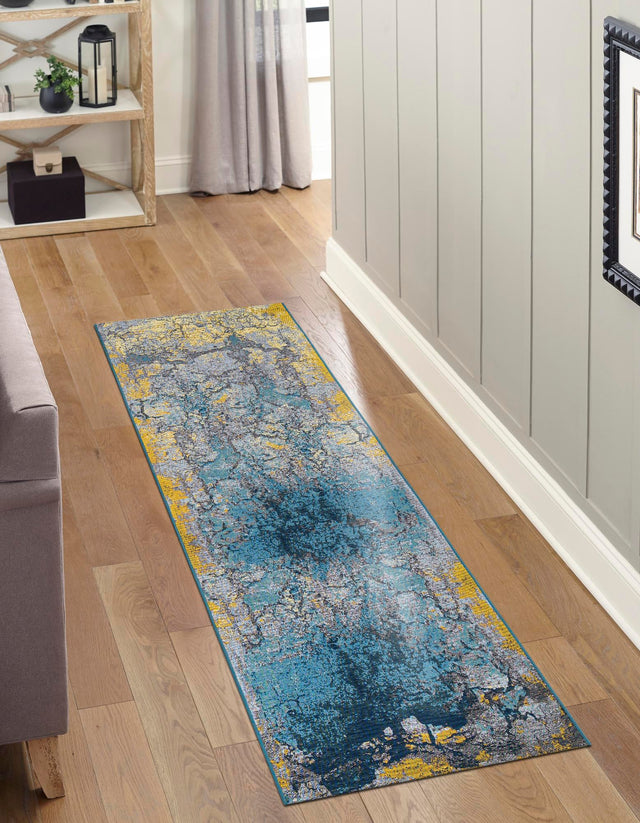 Gradient Blue 2' 7 x 10' Outdoor Modern Runner Area Rug Weather Resistant for Patio, Deck, Terrace, Balcony, Porch 100% Polypropylene Modern Outside Carpet for Sale at Rug Engine