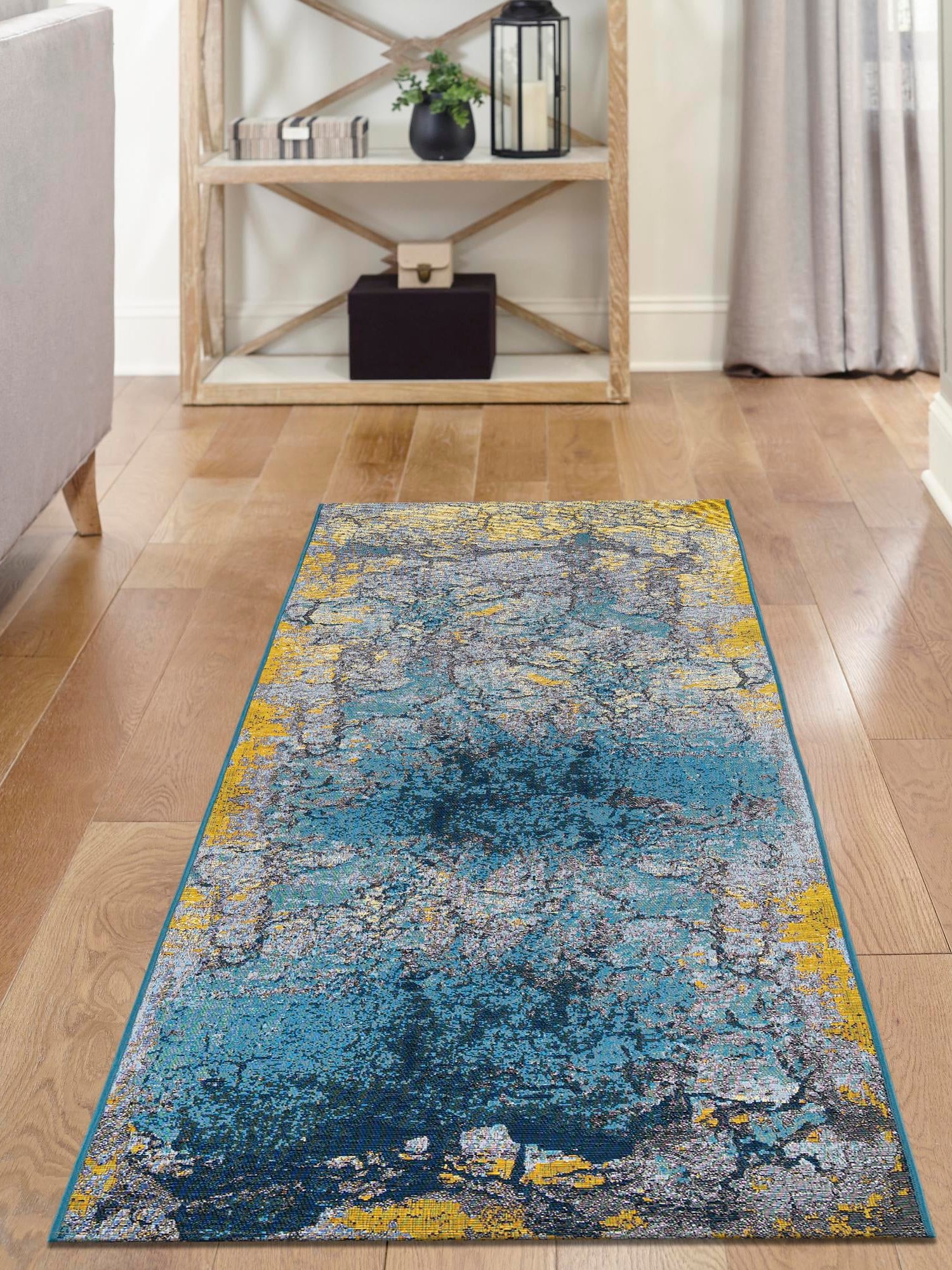 Gradient Blue 2' x 5' 1 Outdoor Modern Runner Area Rug Weather Resistant for Patio, Deck, Terrace, Balcony, Porch 100% Polypropylene Modern Outside Carpet for Sale at Rug Engine