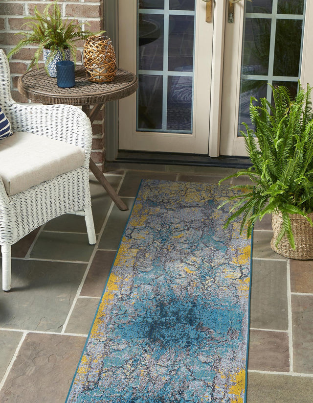 Gradient Blue 2' x 6' 1 Outdoor Modern Runner Area Rug Weather Resistant for Patio, Deck, Terrace, Balcony, Porch 100% Polypropylene Modern Outside Carpet for Sale at Rug Engine