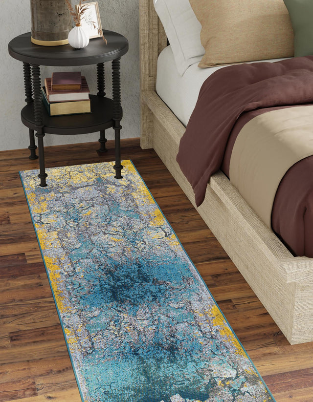 Gradient Blue 2' x 5' 1 Outdoor Modern Runner Area Rug Weather Resistant for Patio, Deck, Terrace, Balcony, Porch 100% Polypropylene Modern Outside Carpet for Sale at Rug Engine